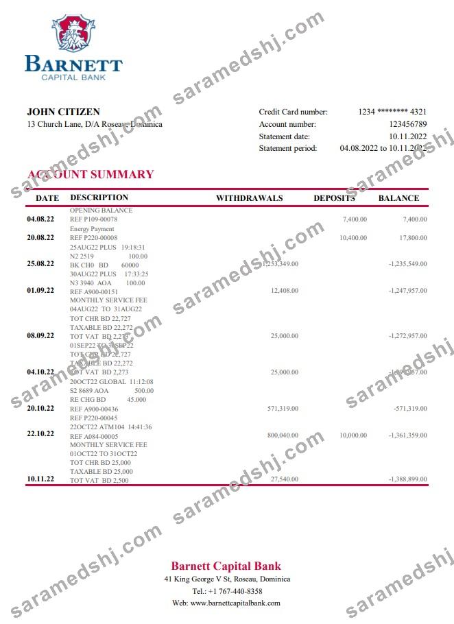 Dominica Barnett Capital Bank statement